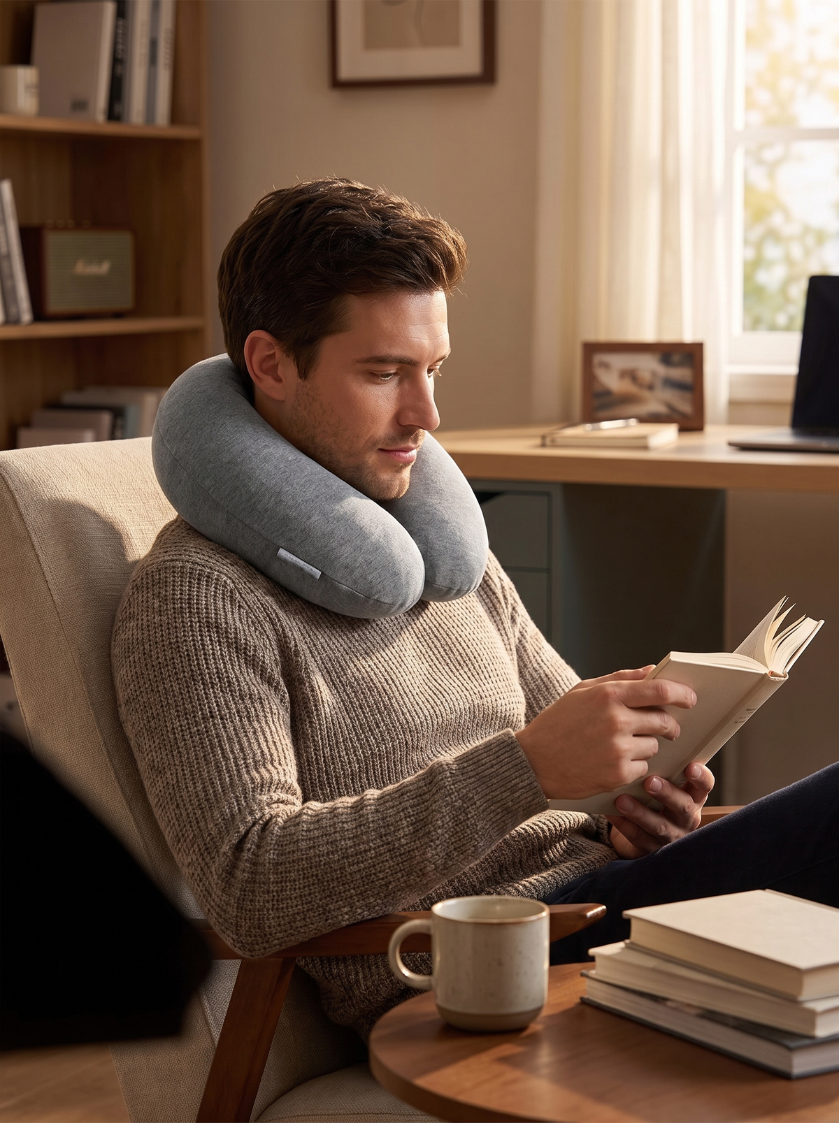 Laurent Well Heated Memory Foam Neck Pillow, 3 Heat Settings, Ready Out Of The Box