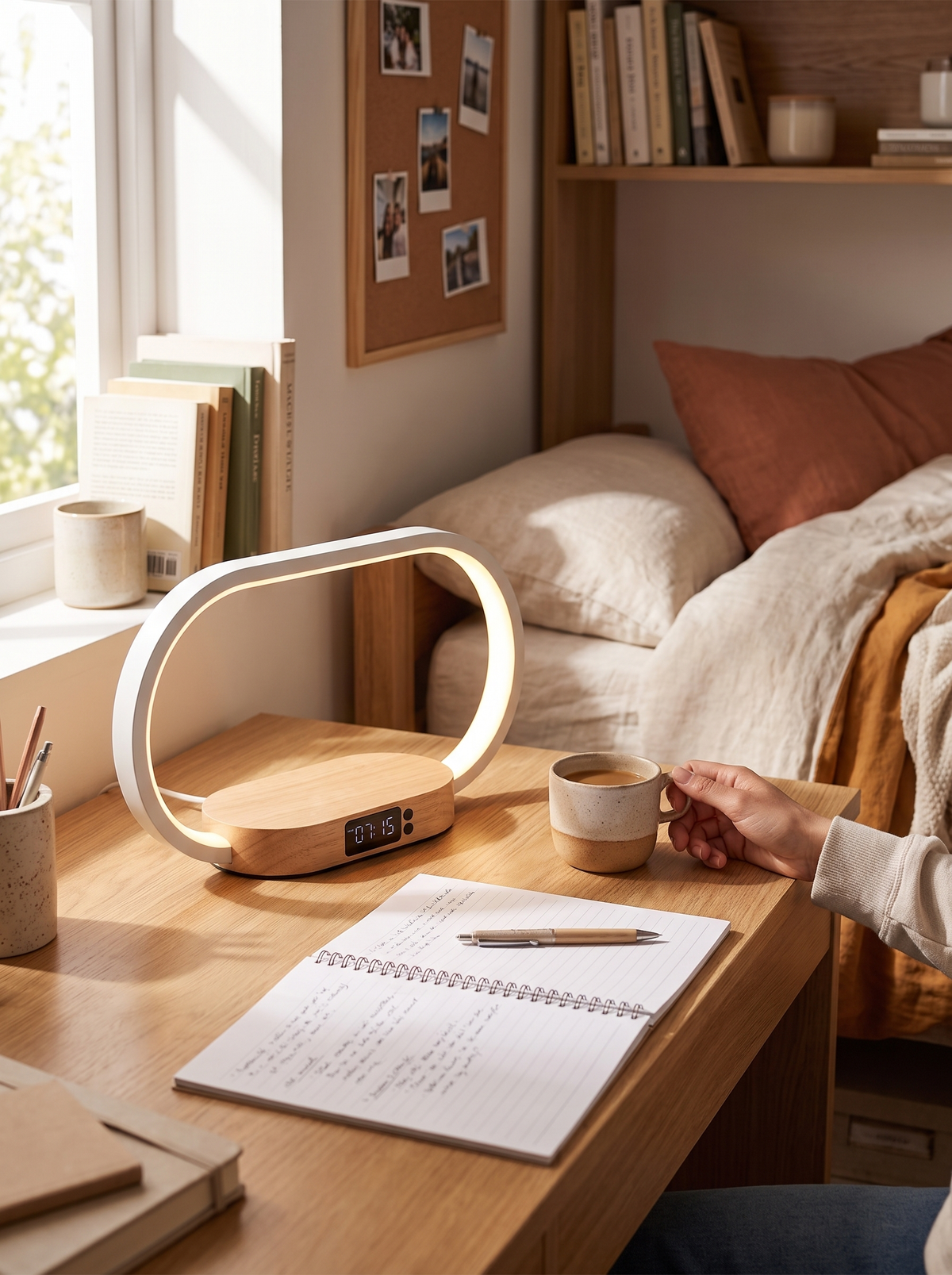 Laurent Well Wireless Charging Bedside Lamp with Digital Clock, Fewer Cables, More Calm