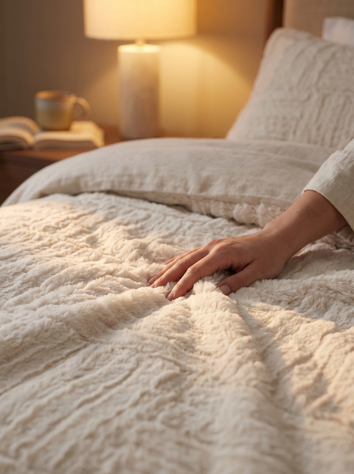 Laurent Well Faux Fur Down Alternative Comforter Set, Full/Queen, Boutique Hotel Texture