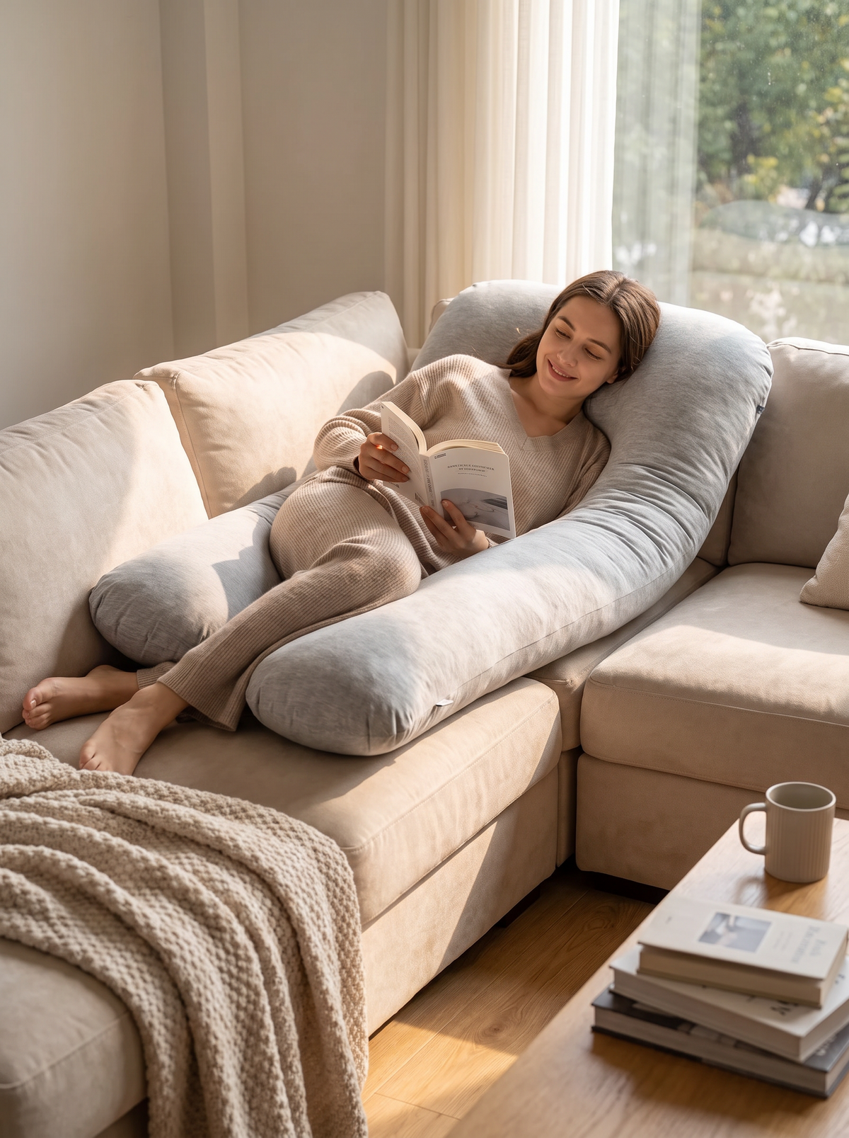 Laurent Well L-Shaped Pregnancy Pillow for Side Sleeping, Naps, Books and Beyond