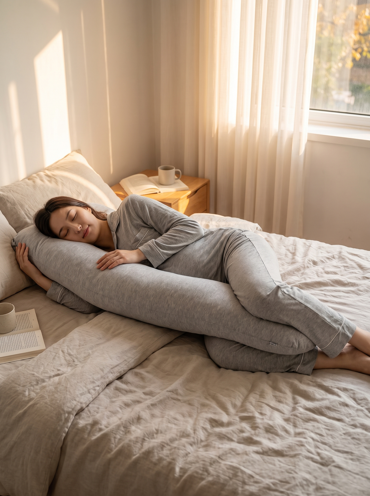 Laurent Well L-Shaped Pregnancy Pillow for Side Sleeping, Cradled Through Every Trimester