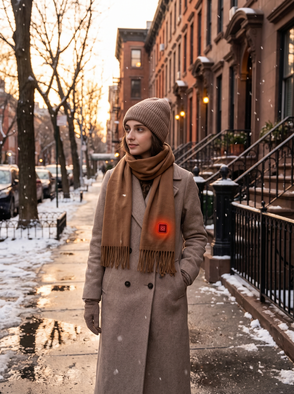 Laurent Well Heated Scarf with USB Power, Faux Wool, Brown, Looks Classic, Feels Toasty