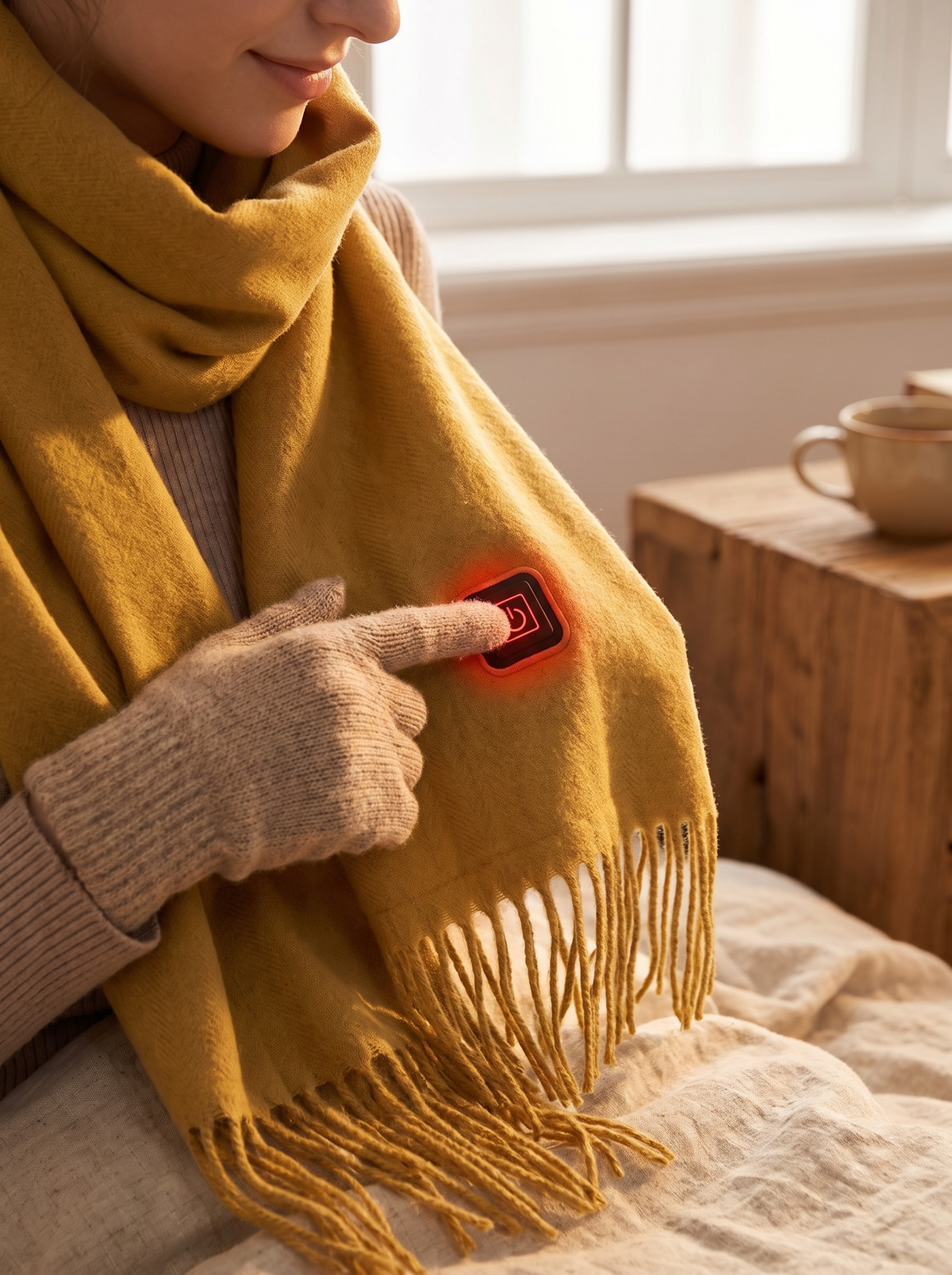 Laurent Well Heated Scarf with USB Power, Faux Wool, Brown, Warmth at One Click