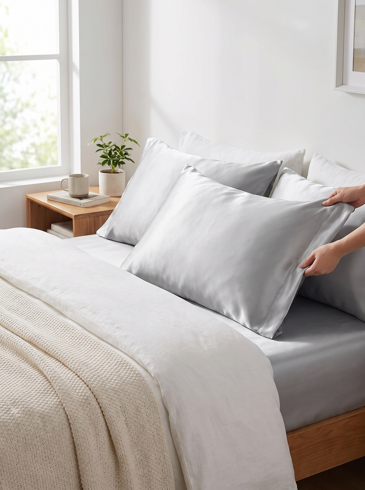 Laurent Well Satin Pillowcase Set of 2 - Queen, Silver, Neat All Night Long