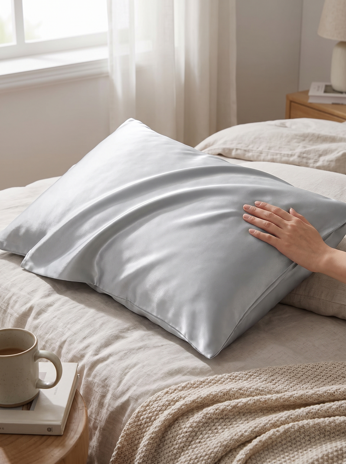 Laurent Well Satin Pillowcase Set of 2 - Queen, Silver, Cool, Buttery Luxury