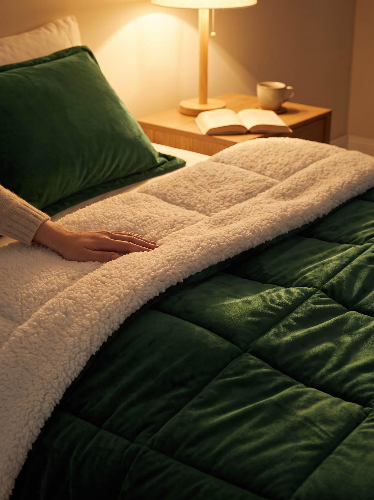 Laurent Well Full Queen Plush to Sherpa Comforter Set, Green, Pick Your Texture