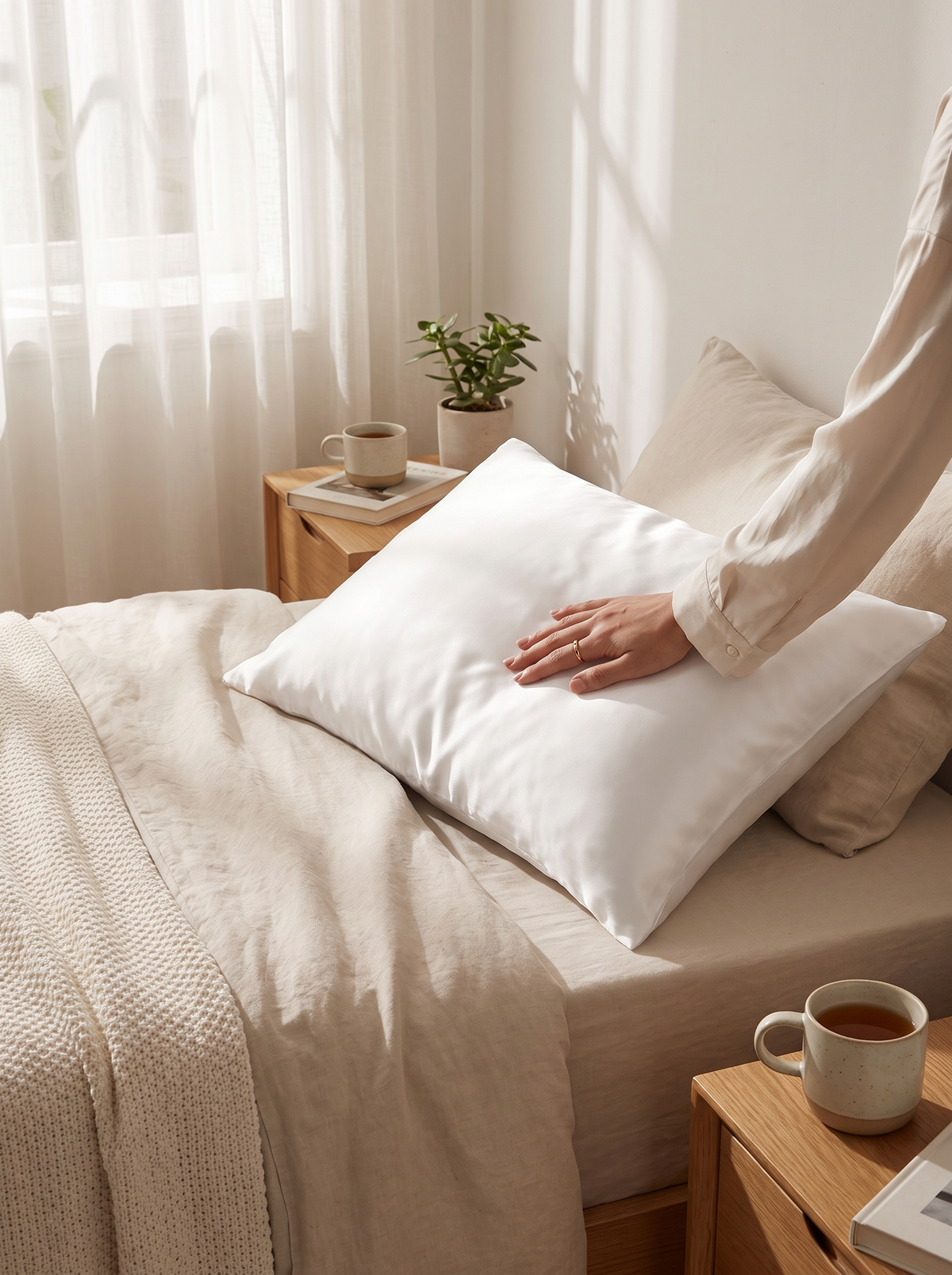 Laurent Well Mulberry Silk Pillowcase - Standard 20 x 26, White, A Clean, Elegant Finish