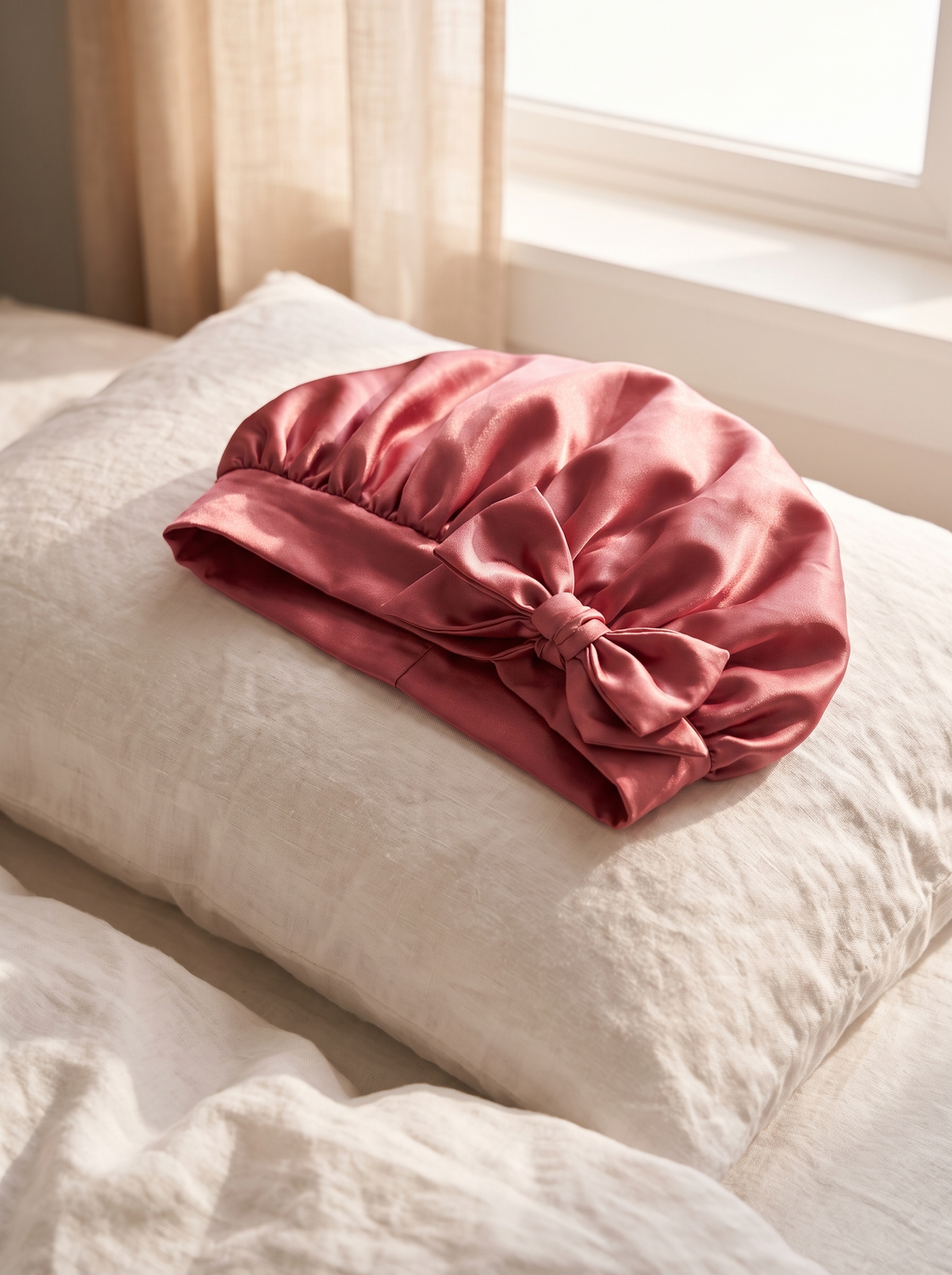 Laurent Well Satin Hair Bonnet for Sleeping - Rose Red, A Fit That Stays Put