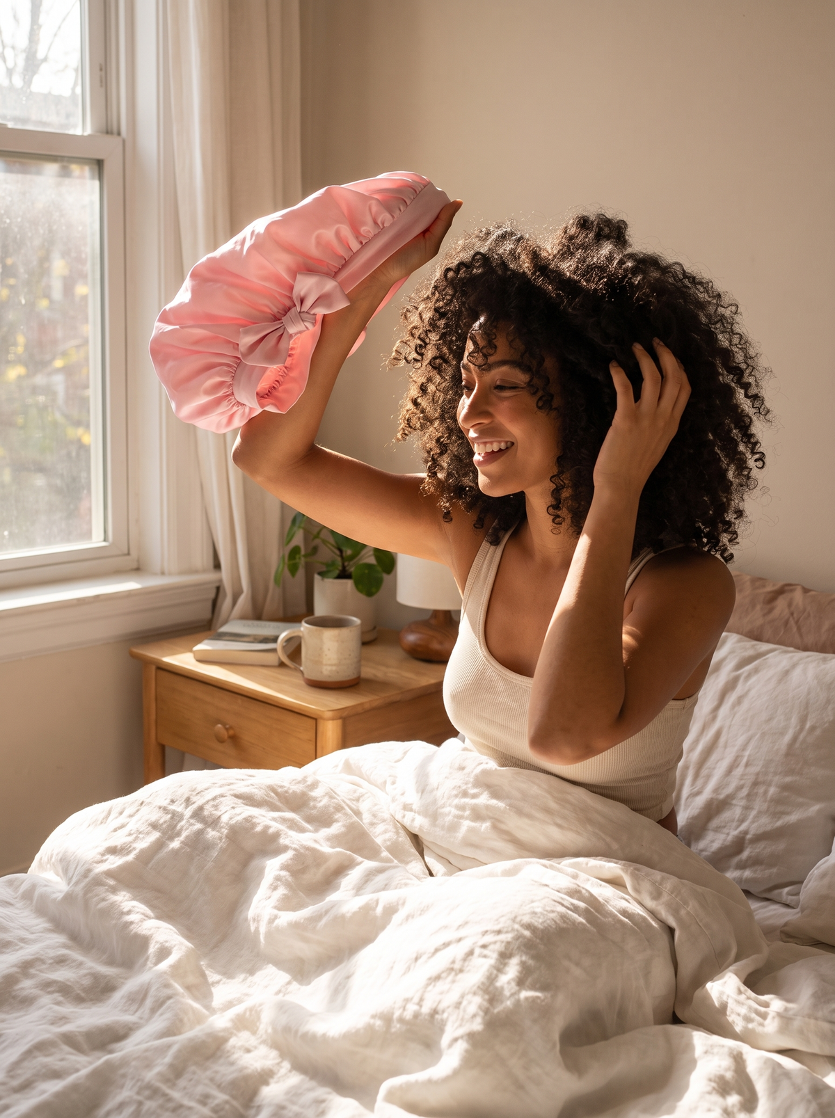 Laurent Well Satin Sleep Bonnet for Curly Hair - 4 Colors, Morning Curls, Ready to Go