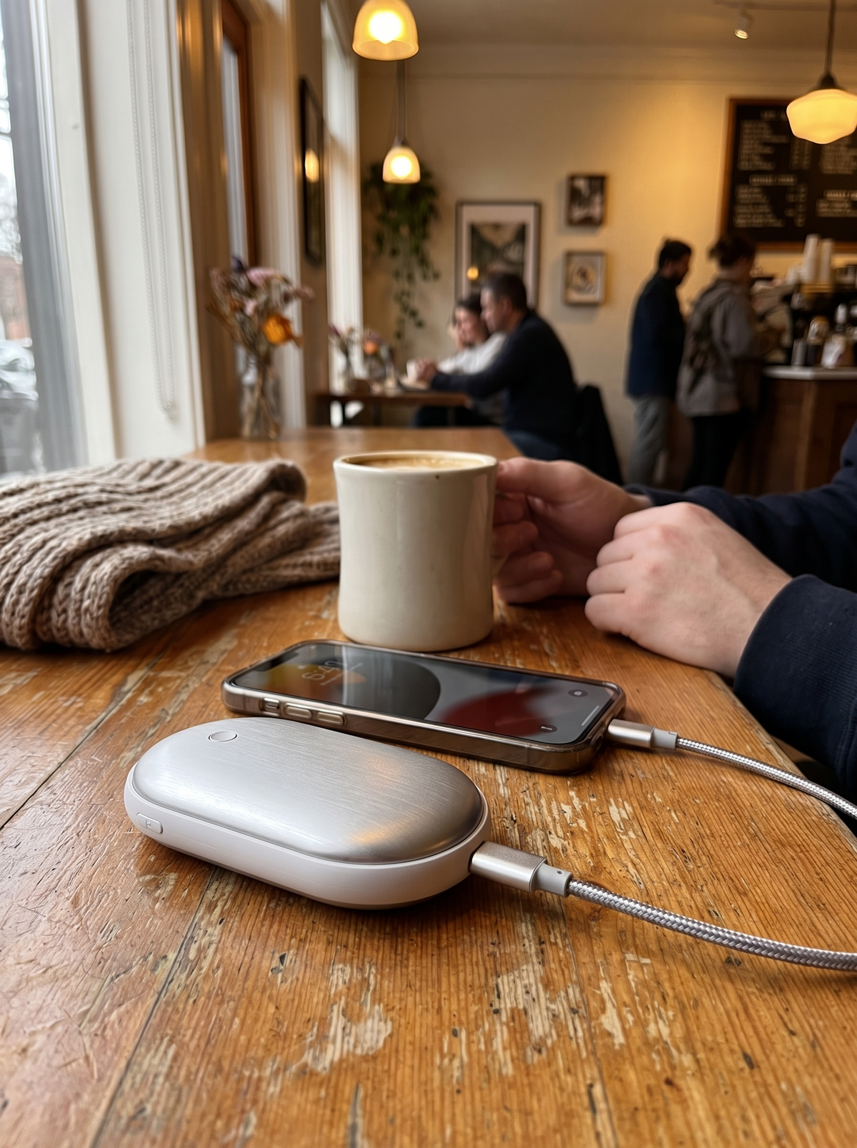 Laurent Well Double-Sided Hand Warmer & Phone Charger, Silver, Two Tools, One Pocket