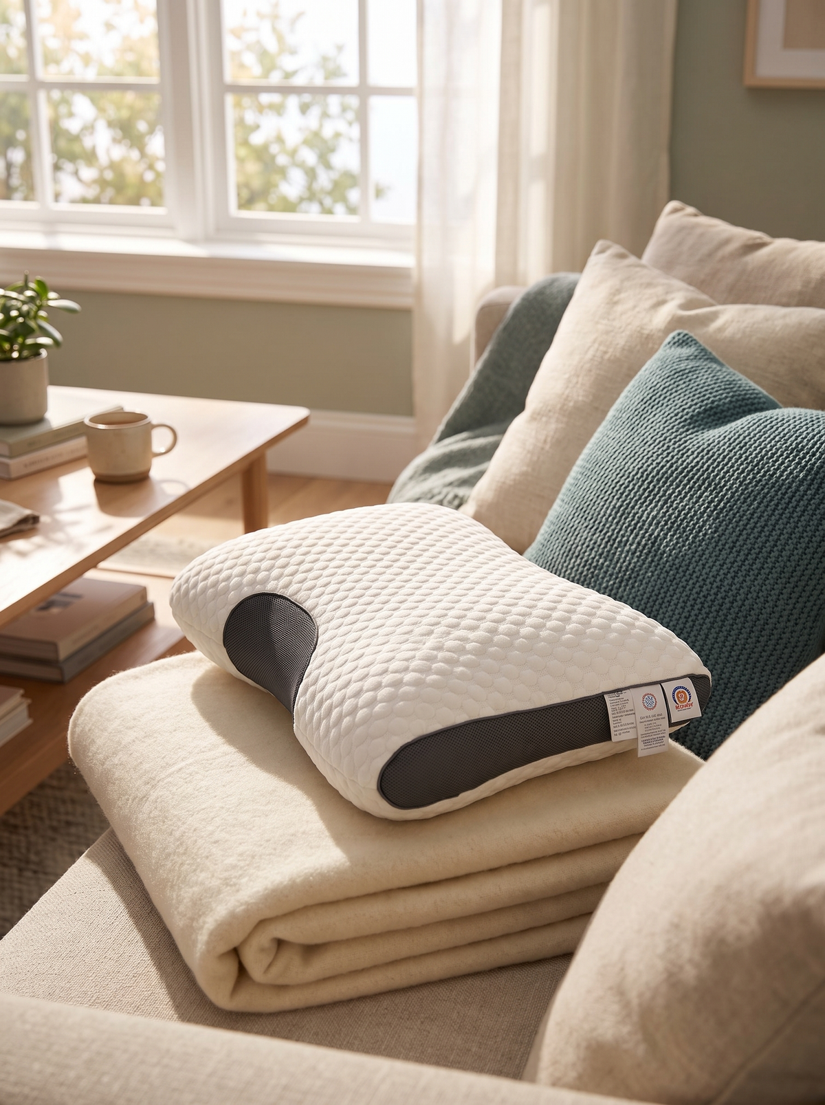 Laurent Well Knitted Neck Support Pillow 2-Pack, One For Bed, One For Sofa
